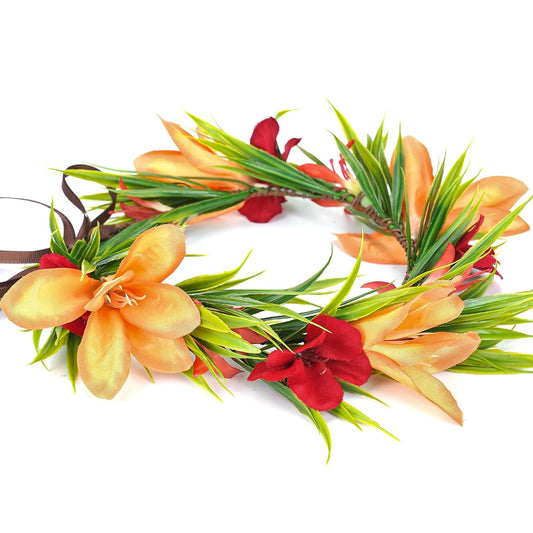 Hawaiian Leis Flower Crown, Artificial Hawaii Floral Headpiece - Hawaiian Flair