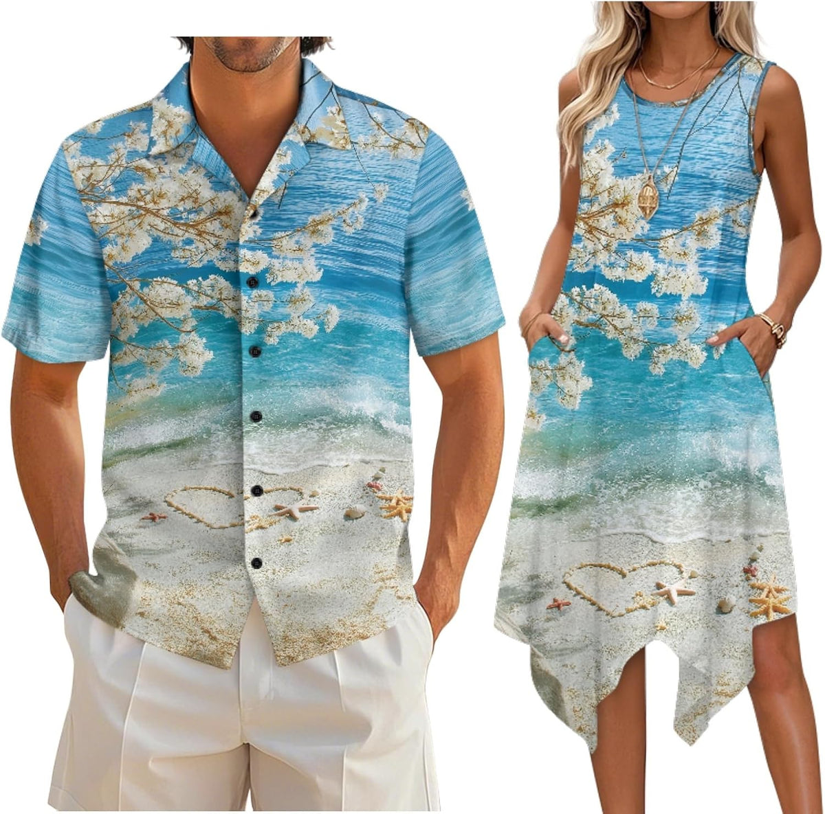 Couple Matching Outfit Hawaiian Men's Button Down Shirt Sleeveless Sundresses Dress Summer Dress for Women 2026