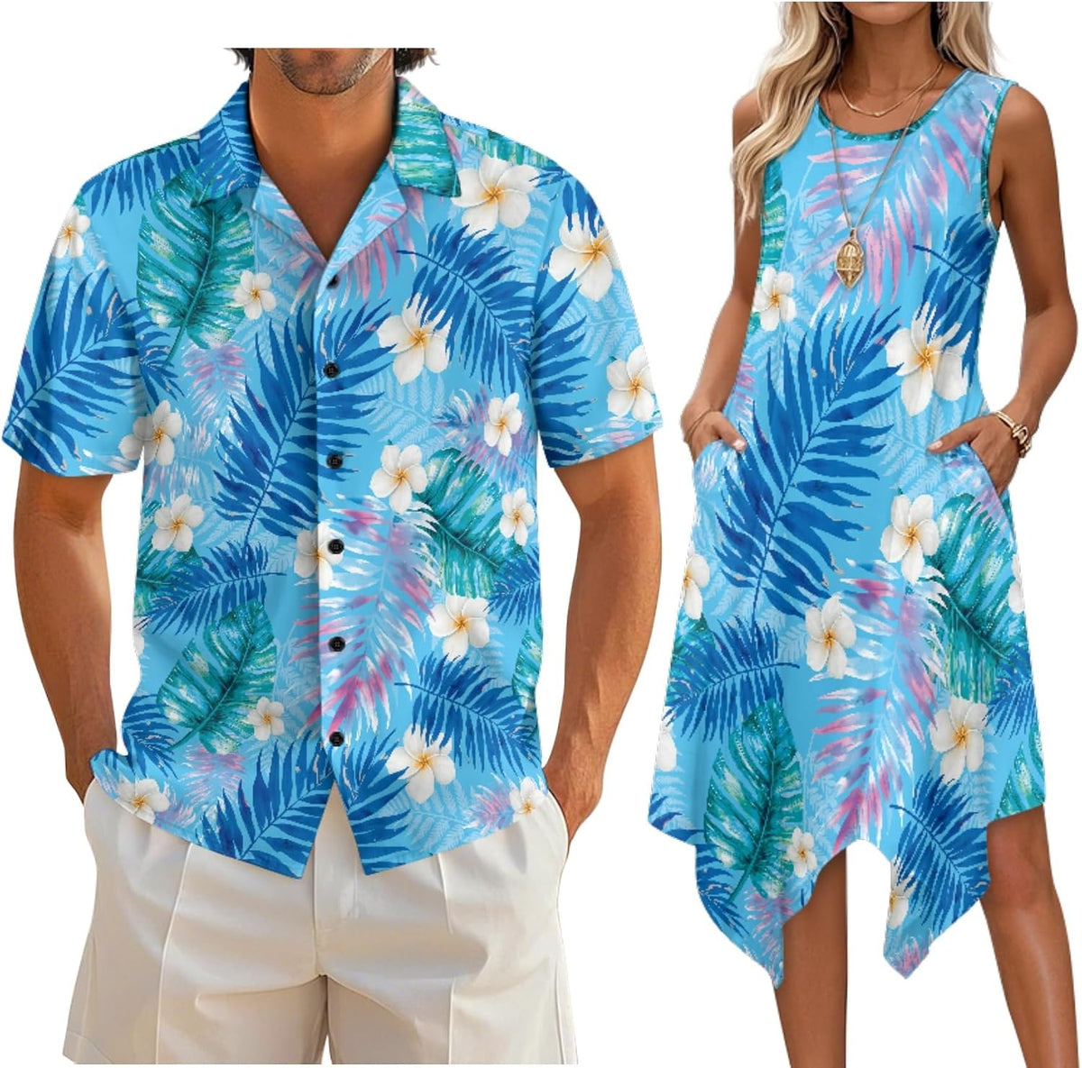 Couple Matching Outfit Hawaiian Men's Button Down Shirt Sleeveless Sundresses Dress Summer Dress for Women 2026