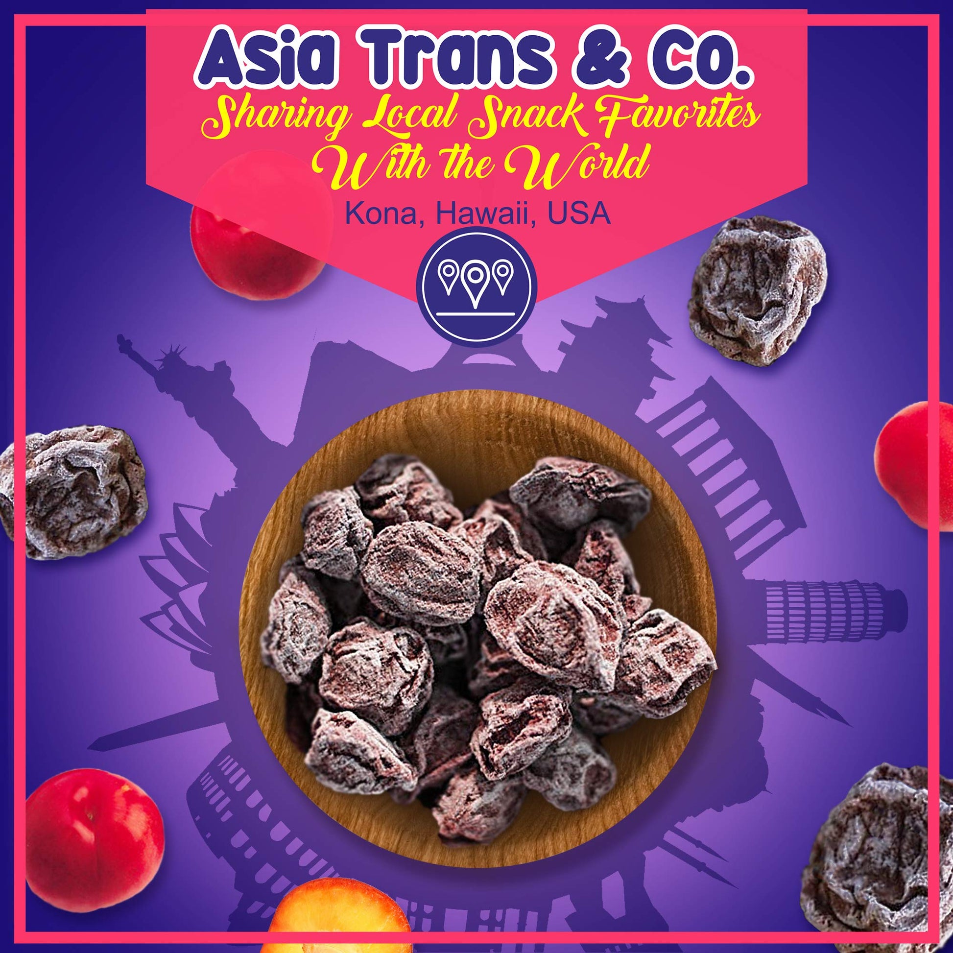 Asia Trans Seeded Red Li Hing Mui Crack Seed Plums - Hawaiian Favorite - Sweet, Sour, & Salty Dried Asian Plum - Hawaiian Flair