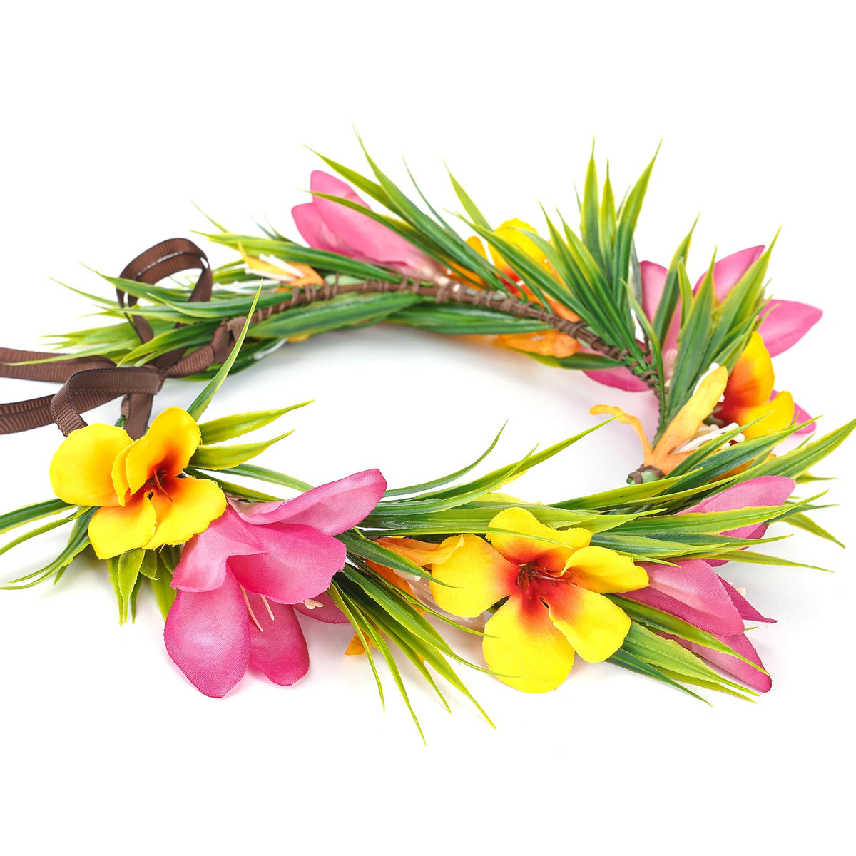 Hawaiian Leis Flower Crown, Artificial Hawaii Floral Headpiece