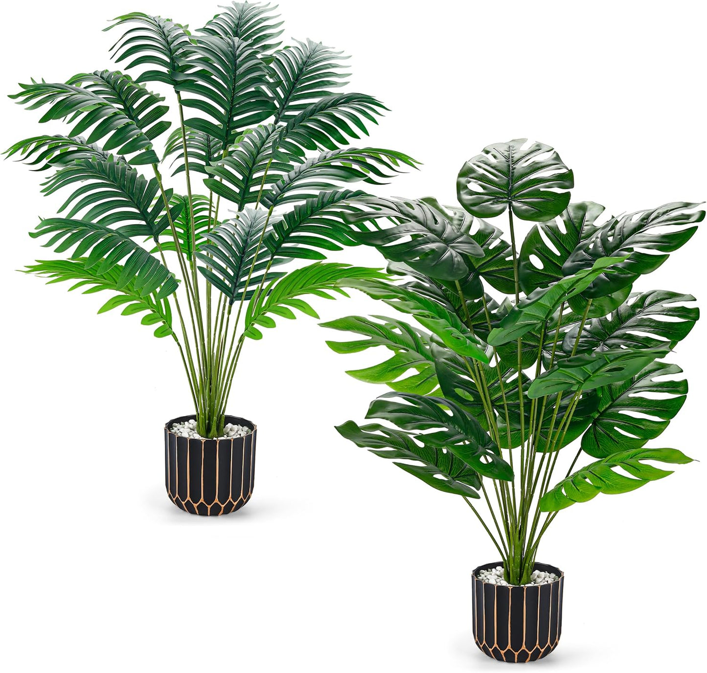 Der Rose 28" Fake Plants, Monstera Plant in Black Gold Pot for Home Decor