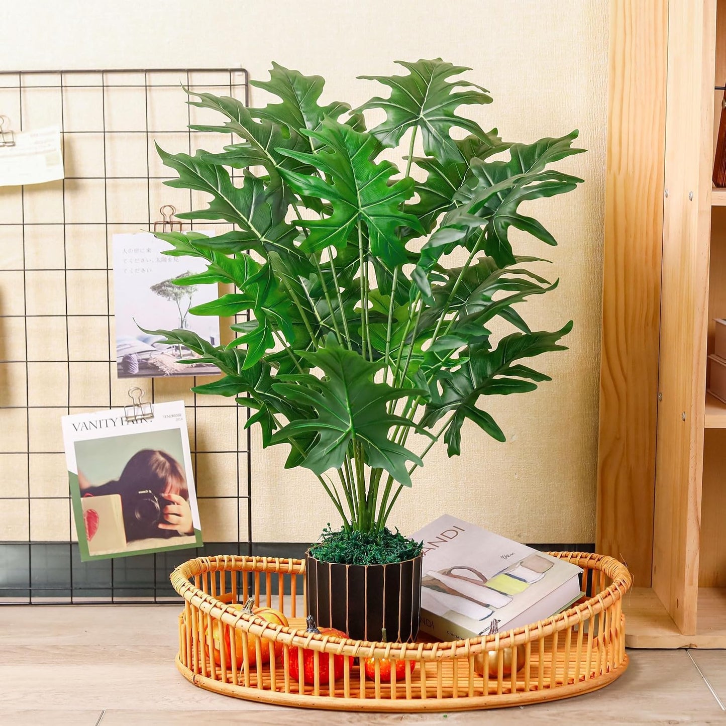Der Rose 28" Fake Plants, Monstera Plant in Black Gold Pot for Home Decor