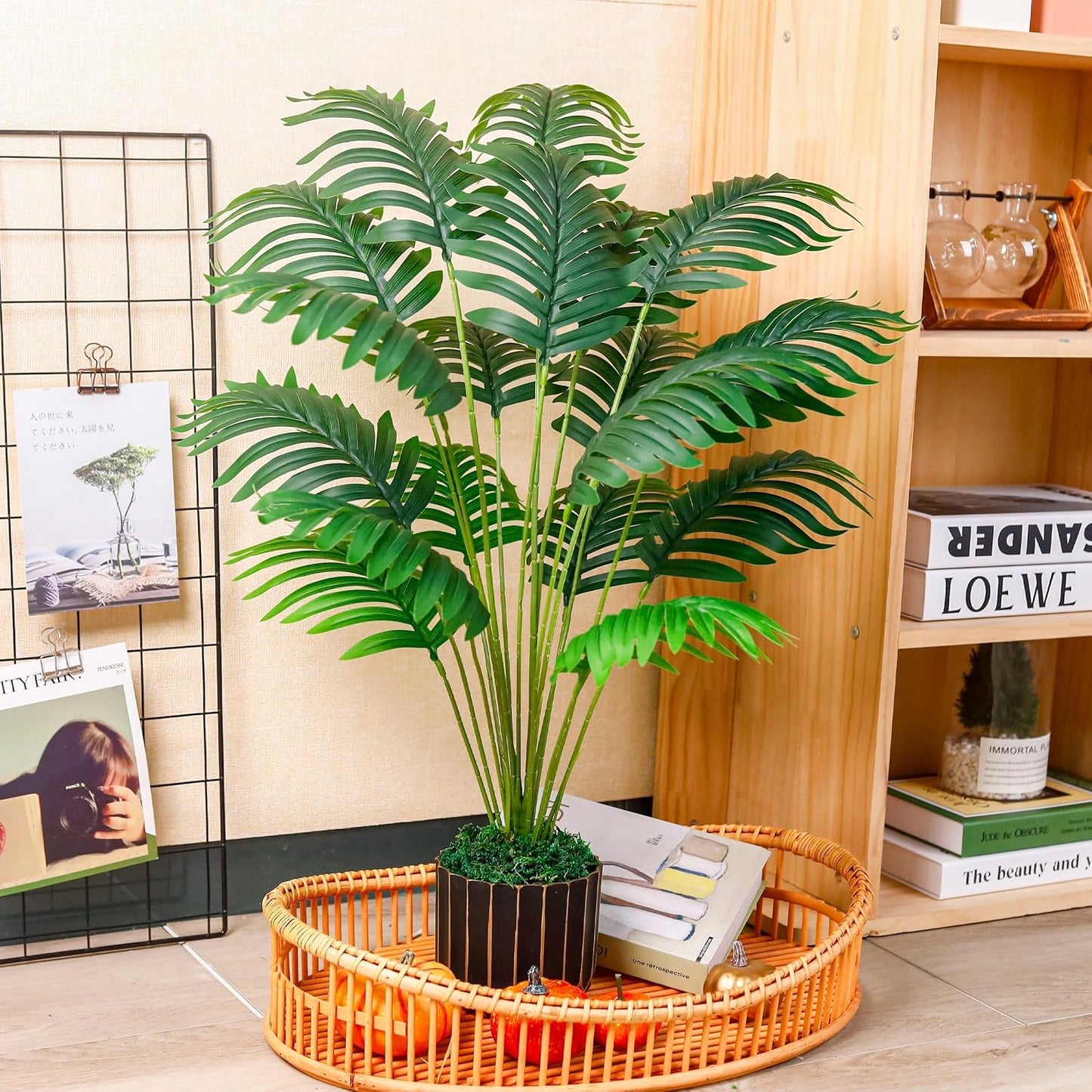 Der Rose 28" Fake Plants, Monstera Plant in Black Gold Pot for Home Decor