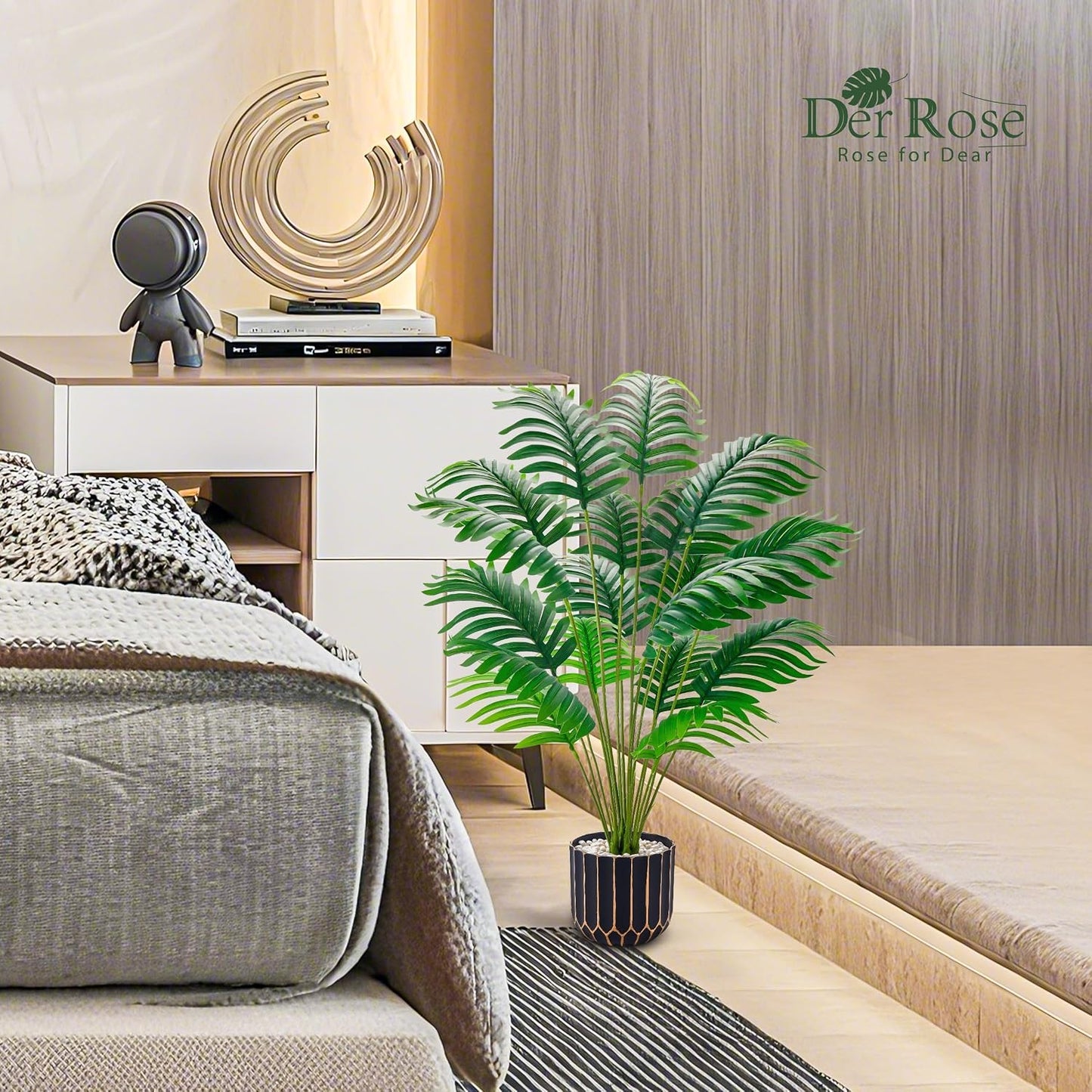 Der Rose 28" Fake Plants, Monstera Plant in Black Gold Pot for Home Decor