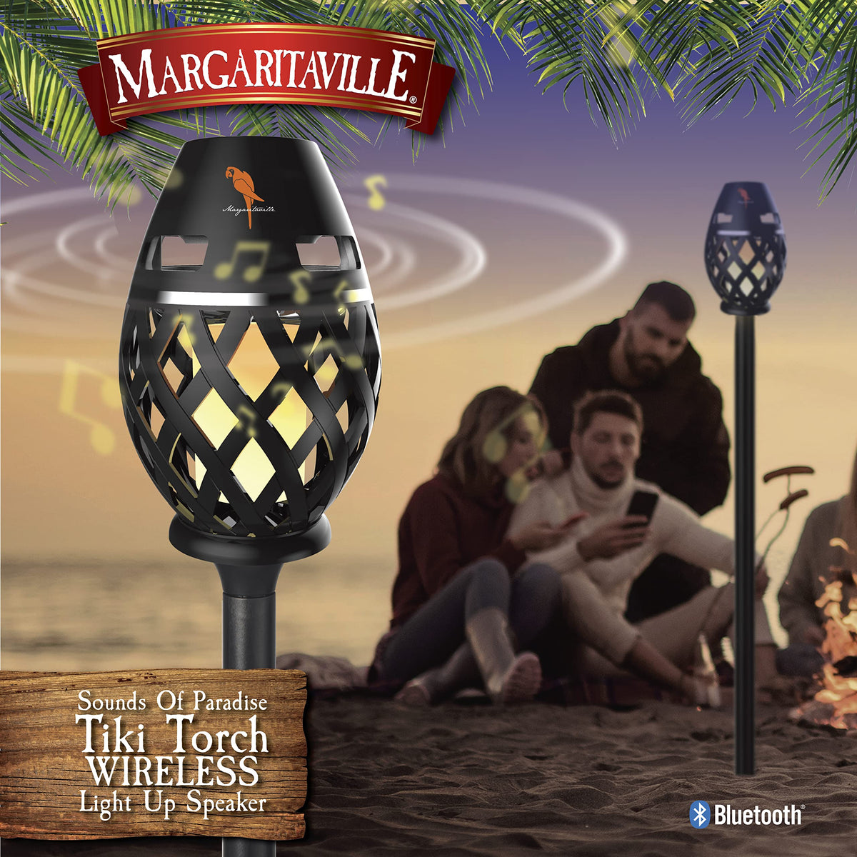 Margaritaville Tiki Torch - Waterproof Bluetooth Speaker, Portable Party Speaker with Flickering LED Lights, Perfect for Travel, Parties, Yards, and Pools (2 Pack)