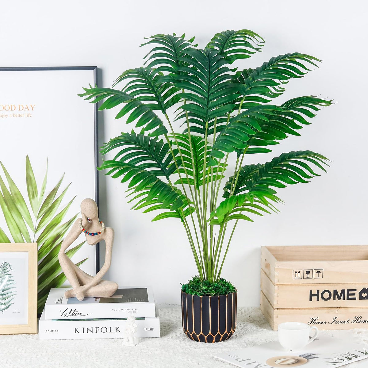 Der Rose 28" Fake Plants, Monstera Plant in Black Gold Pot for Home Decor