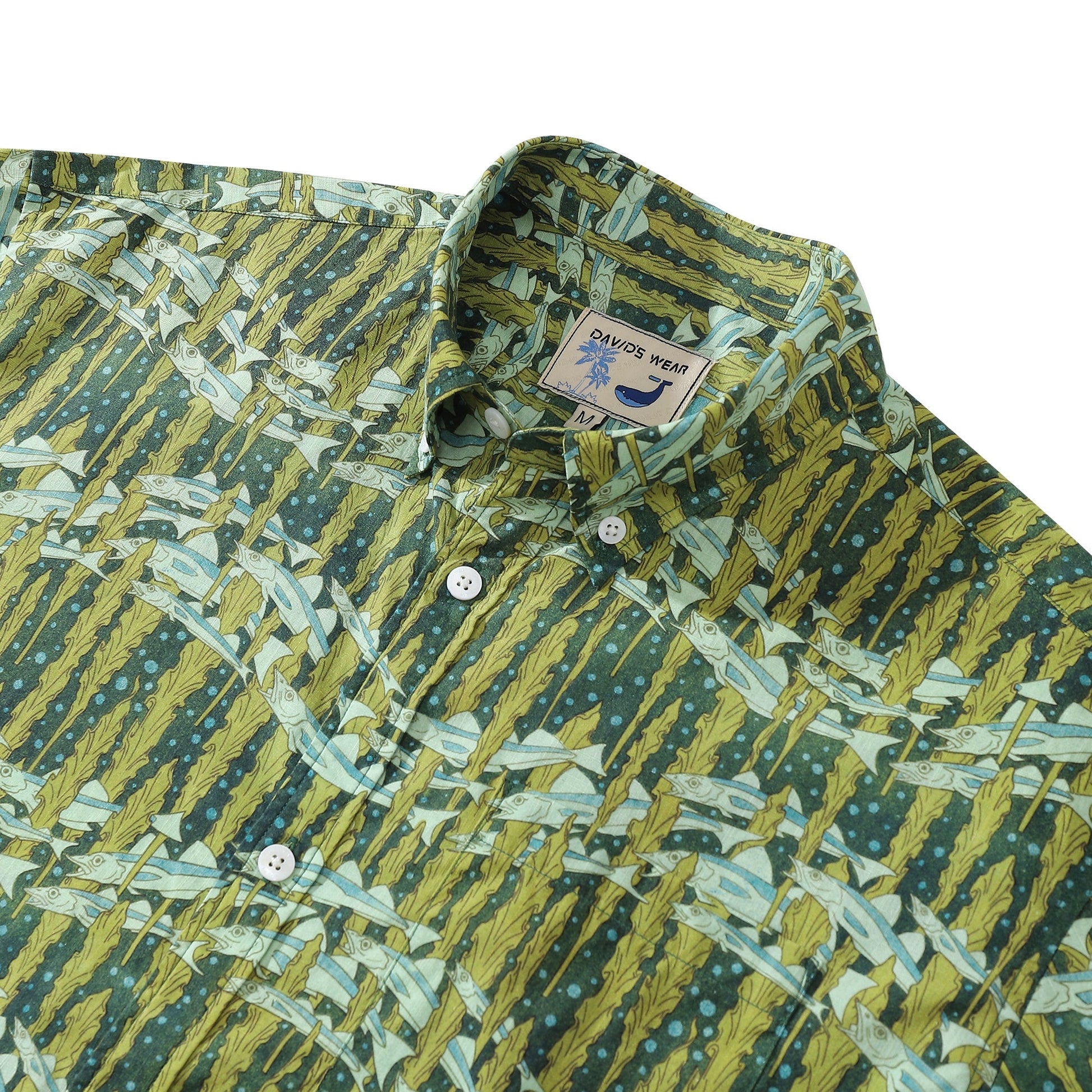 Hawaiian Shirt For Men Cod and Seaweed Print Short Sleeve Cotton Button Down - Hawaiian Flair