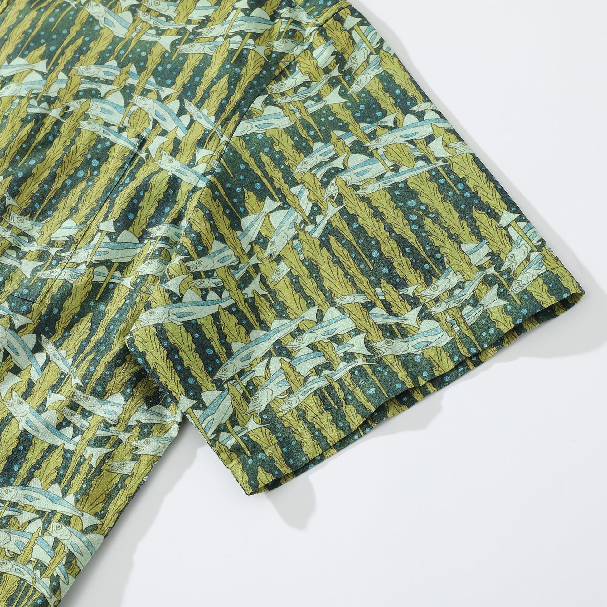 Hawaiian Shirt For Men Cod and Seaweed Print Short Sleeve Cotton Button Down - Hawaiian Flair