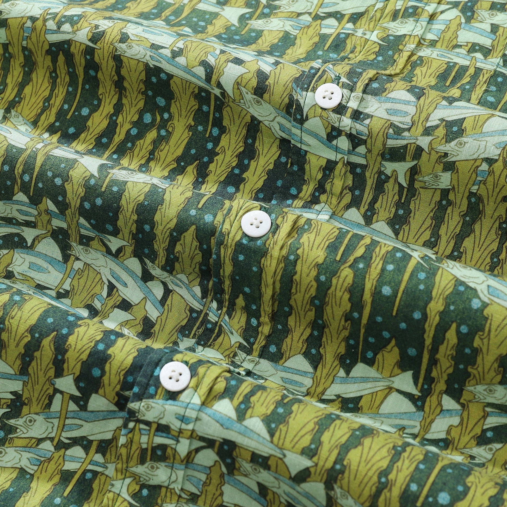 Hawaiian Shirt For Men Cod and Seaweed Print Short Sleeve Cotton Button Down - Hawaiian Flair