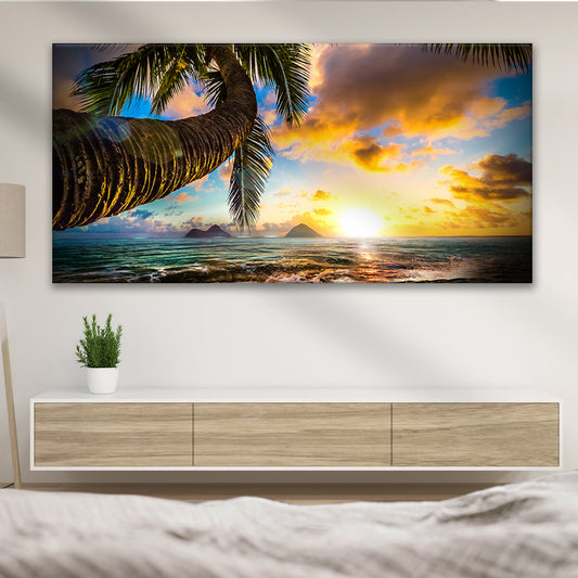 Tropical Blue Beach Hawaii Sunset Canvas Wall Art - Hawaiian Flair